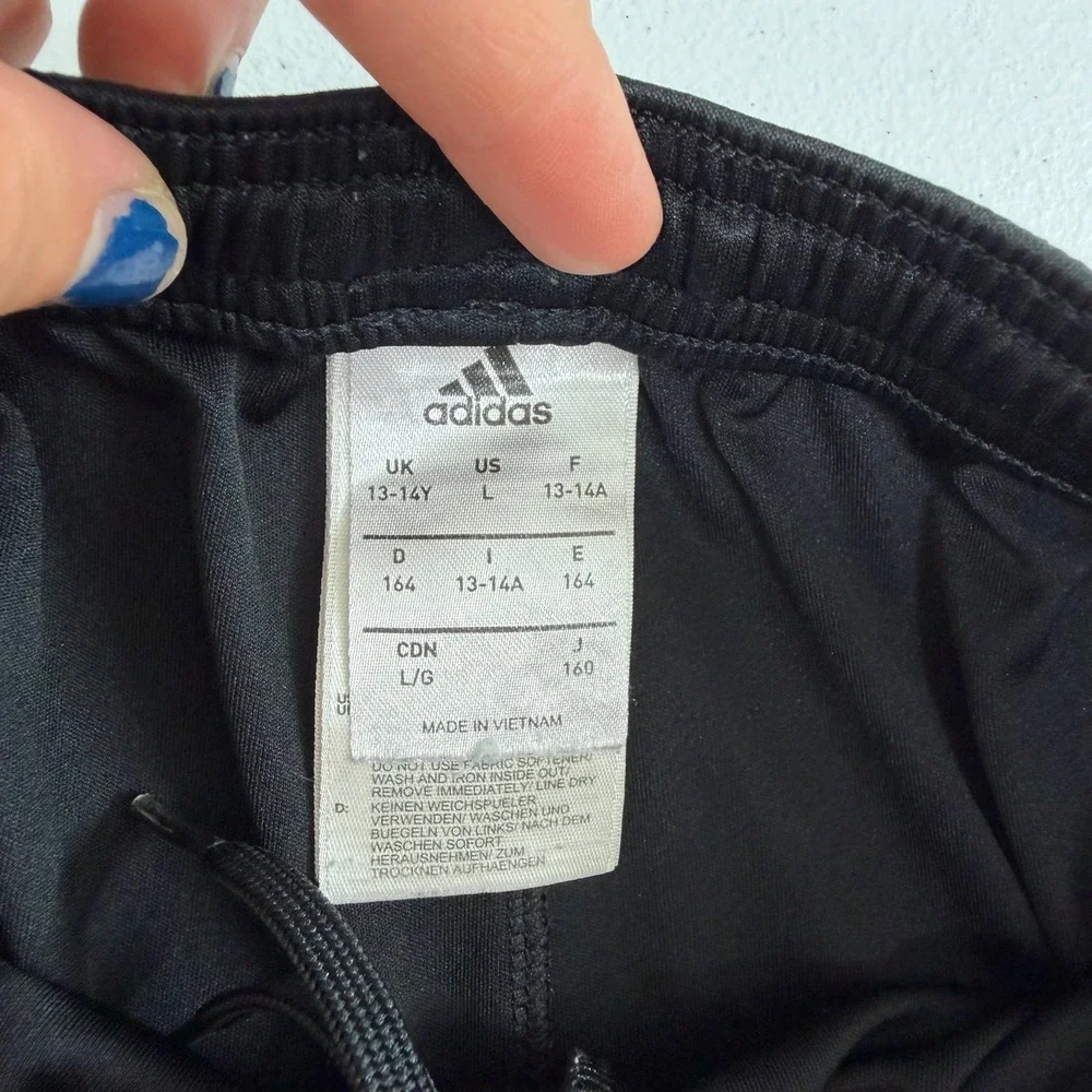 Adidas youth boy's black white striped pull on athletic basketball shorts casual
